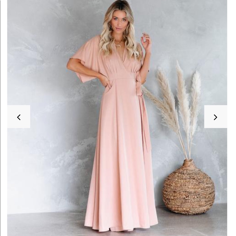 Behati Wrap Kimono Maxi Dress in Blush